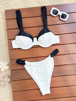 2025 New Sexy Halter Bikini Split Swimsuit Solid Color Splicing European and American Swimsuit Maillot De Bain 2 Pièce Femme