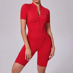 Summer Zipper Short Sleeve Yoga Jumpsuit Women Outerwear Sports Fitness Hip-lifting Backless One-piece Workout Gym Tracksutis