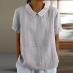 Summer Women Shirt Lapel Short Sleeve Solid Color Pullover Top Solid Color Loose Fit Shirt Tops Casual Streetwear