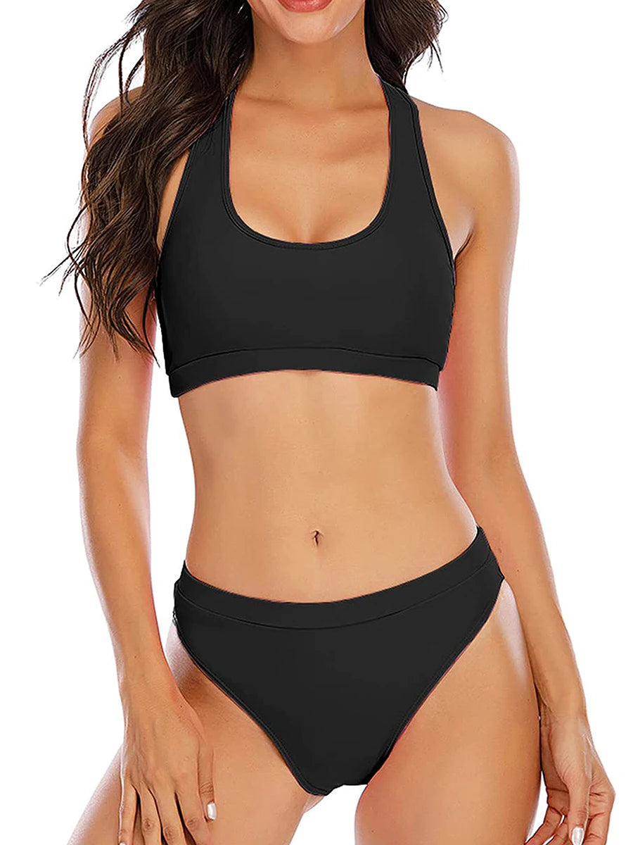 2026 Sporty Bikinis Solid Padded Swimsuit Women Vintage Swimwear Female Bathers Bathing Swimming Swim Suit Beachwear