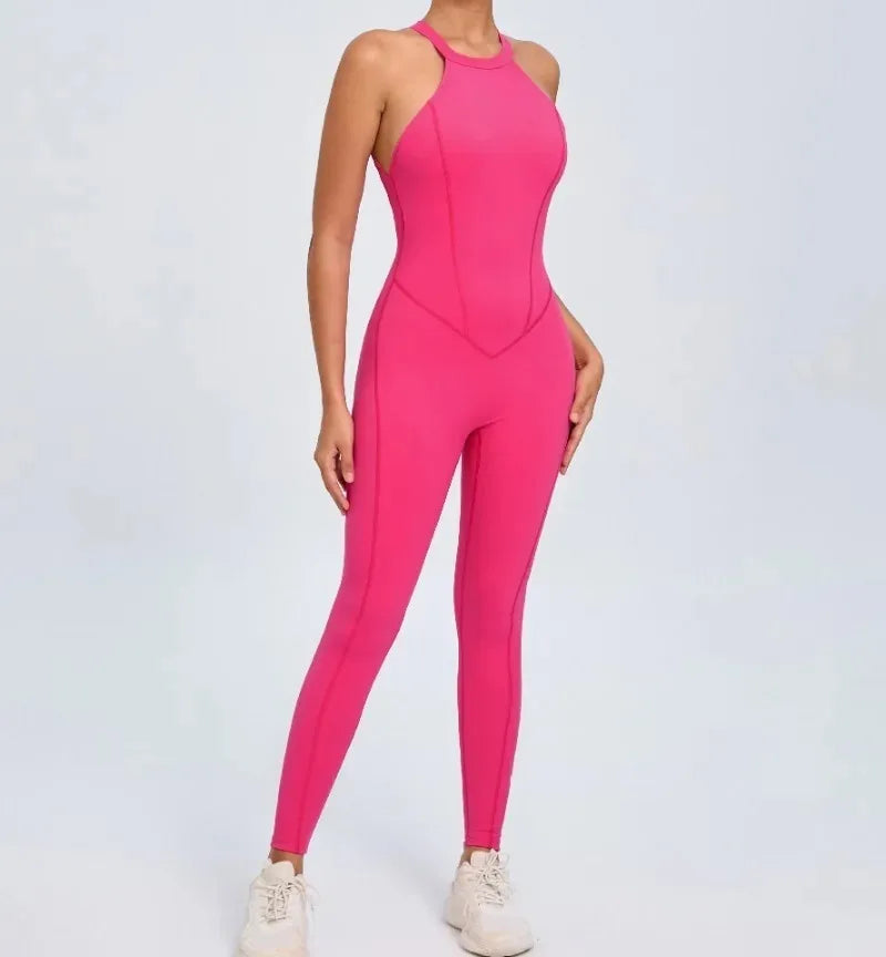 Seamless Yoga Jumpsuits Sports Fitness Peach Hip-lifting Backless Buckle One-Piece Training Gym Workout Tracksuits for Women