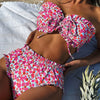 DEKA Ruffles Strapless Lace-Up Bikini Set Floral Pattern Swimsuit Women High Waist Bikini Summer New Swim Bathing Suit