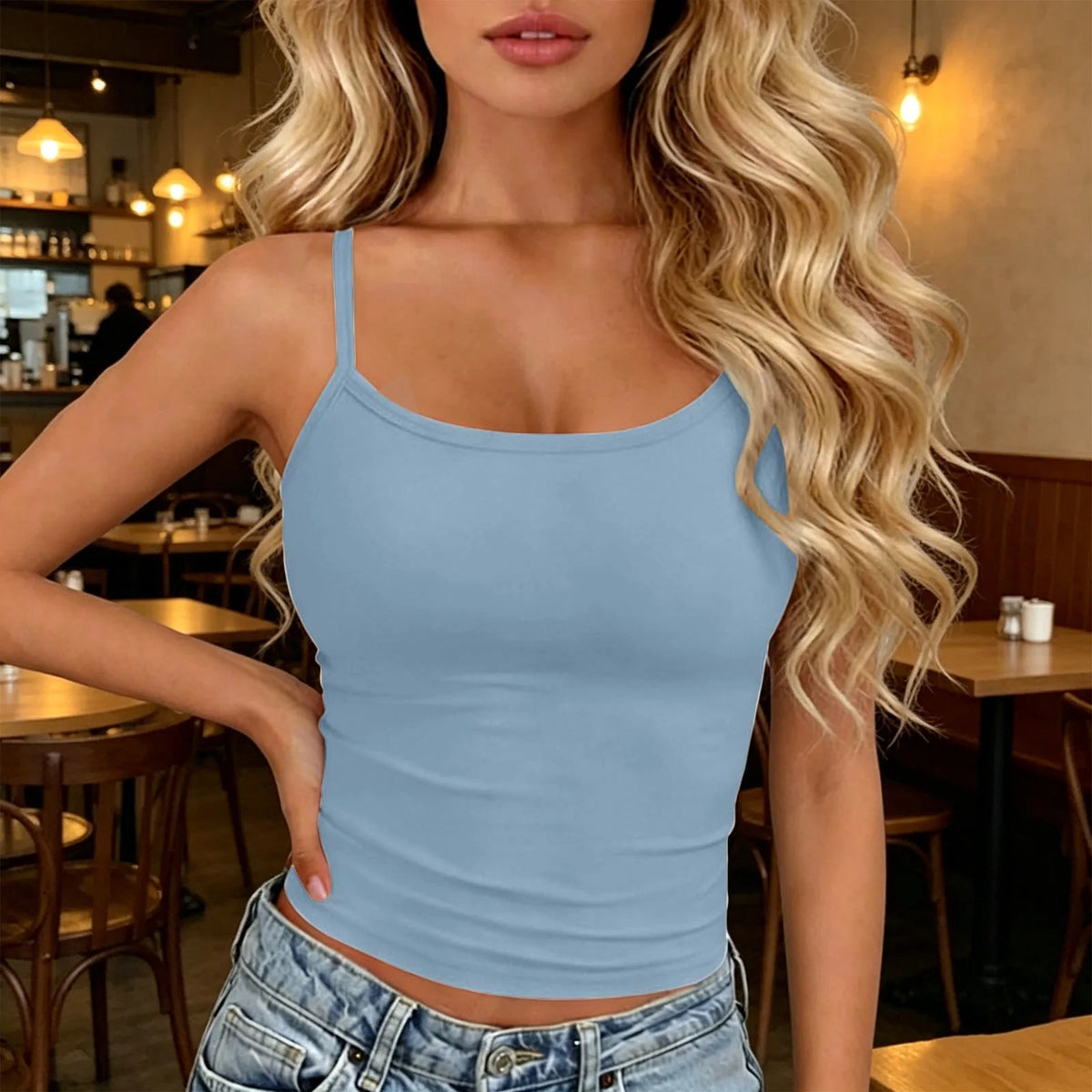 Womens Basic Spaghetti Strap Cami Top Slim Fit Backless Crop Top Summer Solid Color Casual Sleeveless Top Streetwear Y2k Clothes