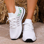 2026 Hollow Out Breathable Sneakers Women Plus Size Printed Thick Sole Walking Shoes Woman Comfortable Knitted Flats Female