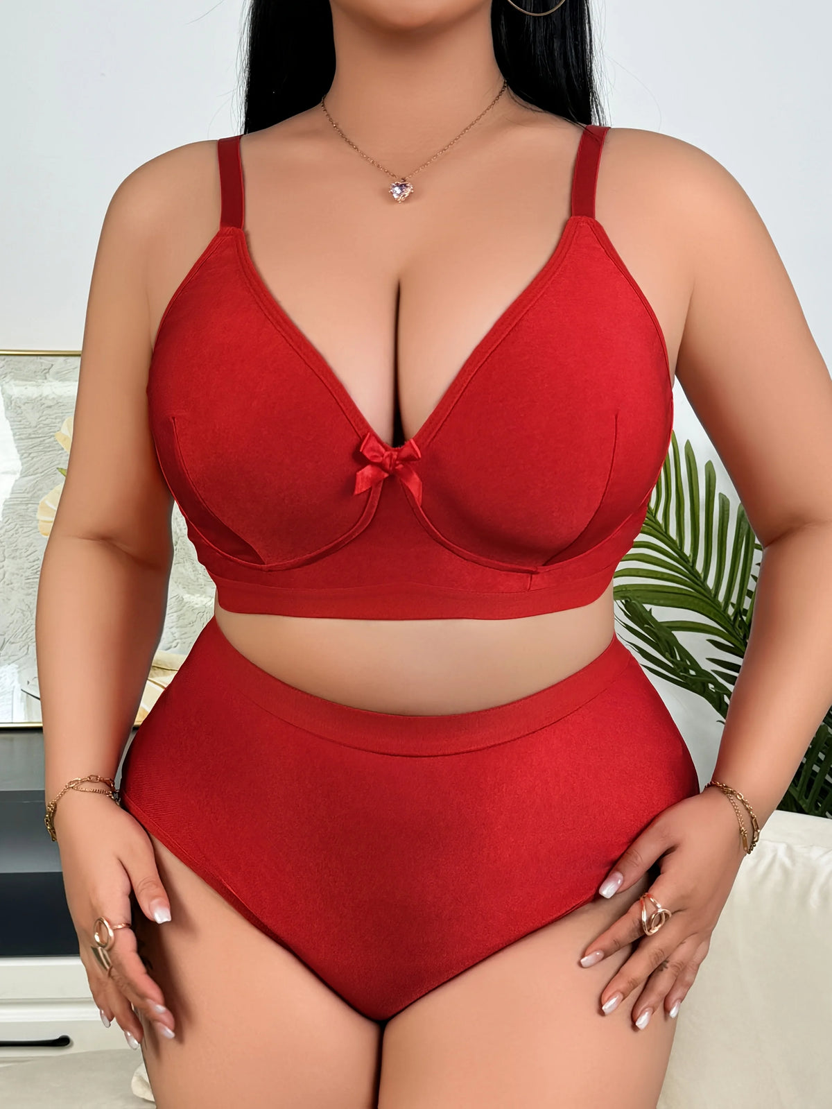 Plus Size French Lingerie Set, Breathable Seamless Wireless Full Bust Support Bra
