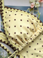 DEKA Women Yellow Polka Dot Bikini Set Halter Triangle Top Adjustable High Cut Two Piece Swimsuit Summer Beach Swimwear