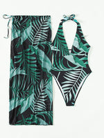 2026 Halter One Piece Swimsuit & Beach Skirt Sexy Backless Swimwear Women Bathing Swimming Swim Suit Female Summer Beachwear