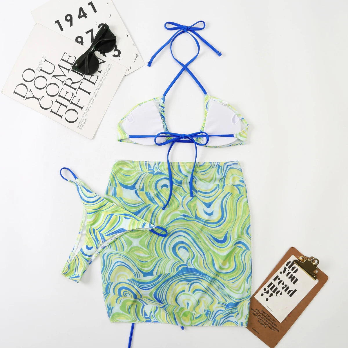 3 Pieces Bikini Set With SkirtTie Dye String Thong Bathing Suit Women Swimsuit FemaleSwimwear Beach Wear Swim Lady Summer