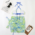 3 Pieces Bikini Set With SkirtTie Dye String Thong Bathing Suit Women Swimsuit FemaleSwimwear Beach Wear Swim Lady Summer