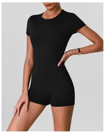 Butt Lifting One Piece Body Shaping Yoga Jumpsuit Women Short Sleeve Hollow Out Backless Bodycon Shorts Sports Suit Workout Wear