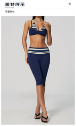 Summer Polka Dot Yoga Sets Women Hanging Neck Shockproof Sports Bra Fitness Suit Folding High Waist Mid Pants Gym Tracksuit