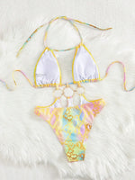 Snake Skin Halter Hollow Out Metal Rings Female Swimwear One Piece Swimsuit Women Monokini High Leg Cut Bather Bathing Suit Swim