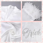 Bride Robe with Feather for Wedding Day Bridal Satin Robe Sexy Silk Bride Bathrobe for Women Bachelorette Wedding Party Getting