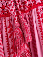 Foridol Crochet Bohemian Summer Dress for Women Spaghetti Strap Red Vintage Tassel Beach Dress Maxi Long Casual Sundress Autumn