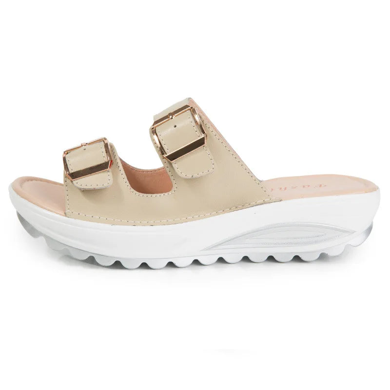 2021New Women Sandals Wedges Sandals Ladies Open Toe Round Toe Buckle Black Yellow White Platform Sandals Shoes