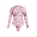 Black And Printed Long Sleeve Swimsuit With Cover Up Sexy Swimwear Women Surf Swim Suit Slimming Bathingsuit Bodysuit Beachwear