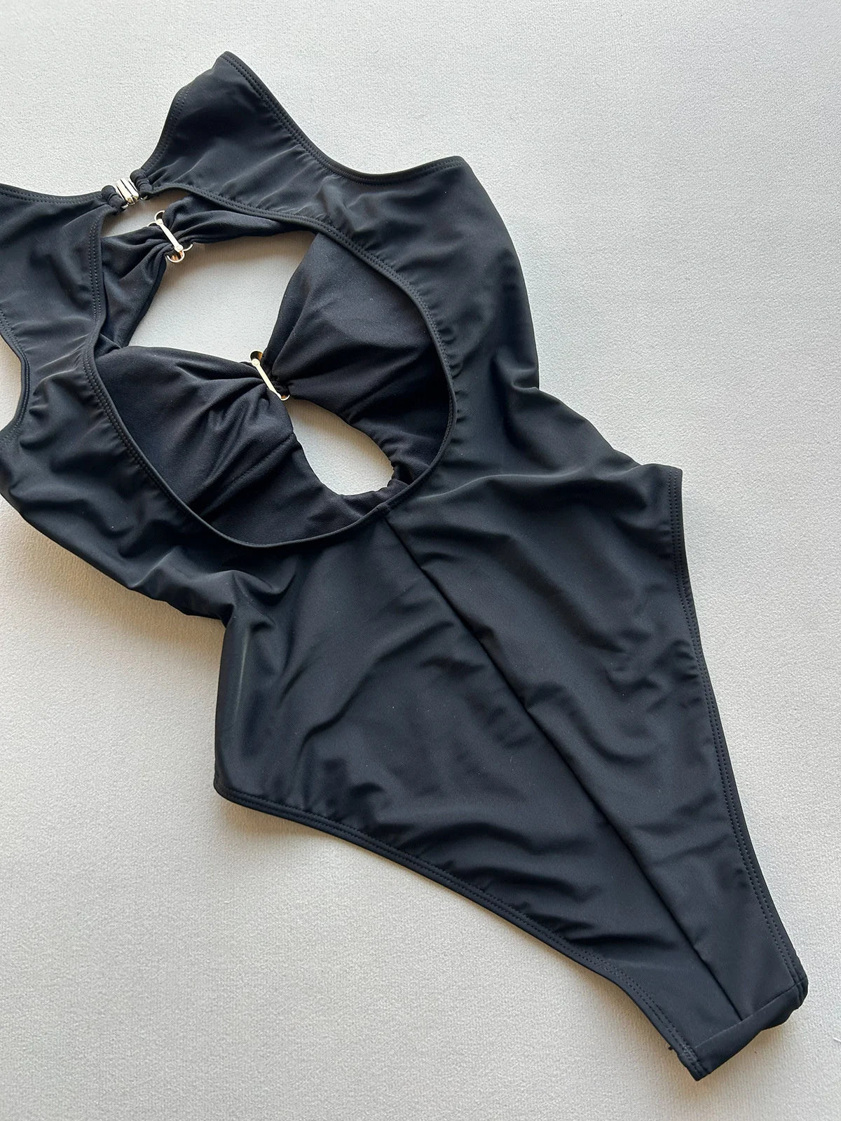 Sexy Hollow Out Metal Buckle One Piece Swimsuit 2026 Women Black Backless Slimming Bathing Suit Beach Holiday Swimwear Monokini