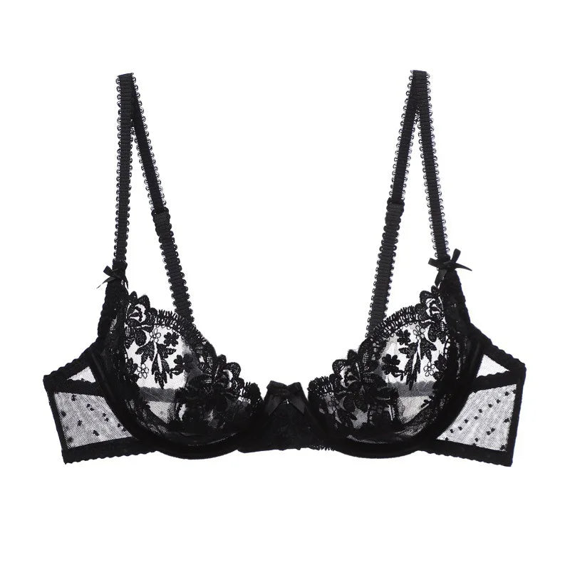 MOYISU Parisian Sheer Bralette Set - Ultra-Thin Wire-Free Bra No Padding Anti-Sag Lace Cutout Lingerie Sexy Vacation-Ready Tushy