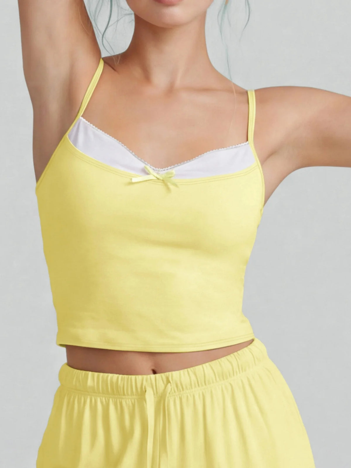 Color-block Fake Two-piece Yoga T Shirts Women Thin Straps Bow Padded Slim Sports Camisole Gym Running Training Fitness Tank Top