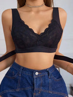 Women Floral Lace Front Closure Bra Wide Shoulder Strap Wireless Brassiere Deep V Breathable Comfort Back Buckle Underwear B2449