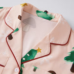 Christmas Pajama Set for Women Long Sleeve Lapel Mushroom Christmas Tree Print Shirt Pants Loose Two Pieces Sleepwear