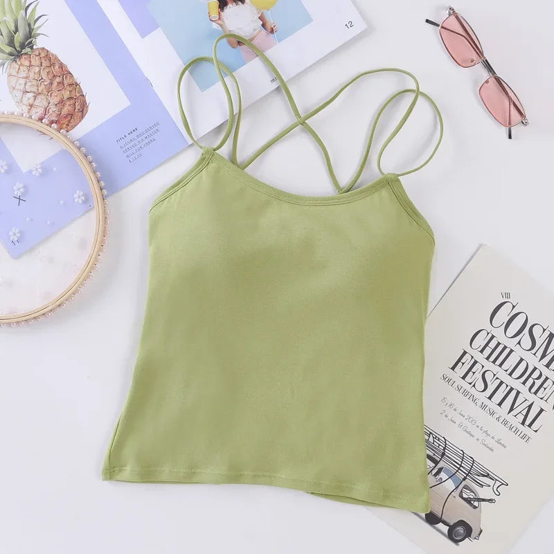 Women Tank Crop Tops Female Crop Top Seamless Backless Summer Cropped Camis Removable Pads Lingerie Girls Camisole