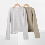 Women Long Sleeve T-shirt Crew Neck Tee Breathable Skin-friendly Basic Tee Autumn Winter Inner Wear Top