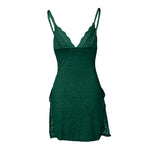 Women Summer Nightdress Backless Deep V Neck Spaghetti Strap Sleeveless Sleepwear Lace Trim Split Hem Nightie Night Slip Dress