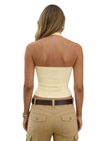Summer Women's Button Front Decor Halter Tops Sleeveless Tank Tops Solid Color Slim Fit Vest Summer Daily Casual Gothic Sexy