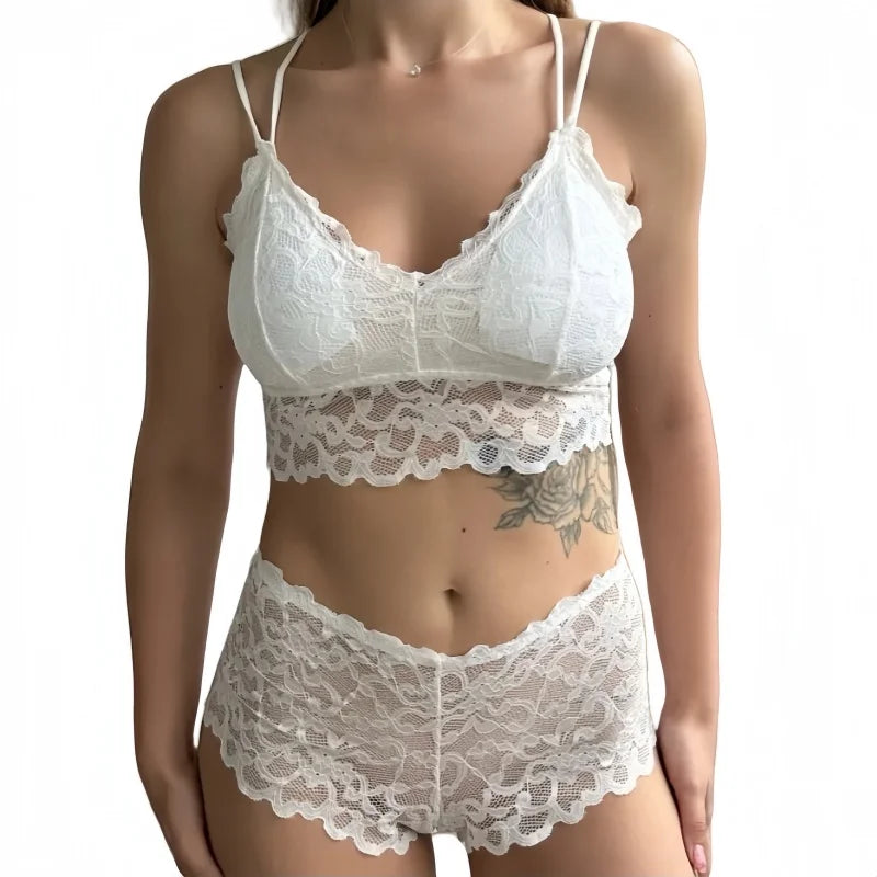 Women Lace Bra Set Bralette Low Rise Panties Nonwire Padded Bra Solid Color Underwear Set Female Sexy Lingerie Comfort Intimates