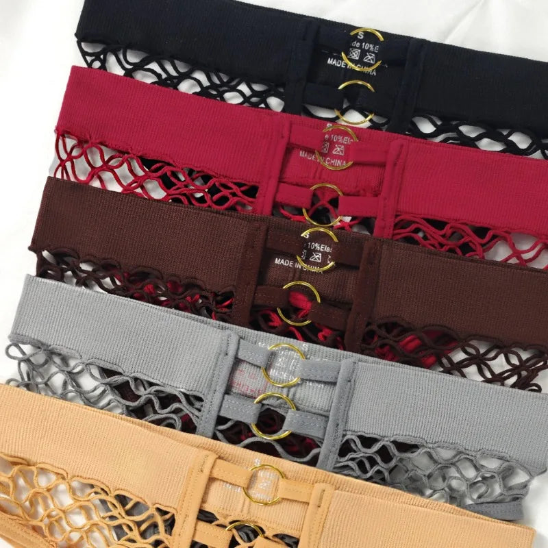 2pcs Sexy Women's Panties BriefsElasticity Underwear Mid Waist Fishnet Lingerie Ladies Hollow Out Transparent Underpants