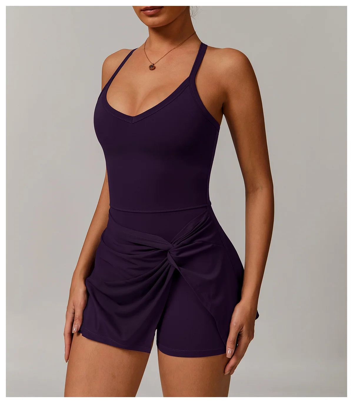 Summer Tennis Dress Women Sleeveless V Neck Slim Skirt Pleate Twisted Design Crossed Hollow Out Sports Yoga Golf Skirt Badminton