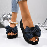 2026 Summer Big Bowknot Platform Slippers Women Plus Size 42 Open Toe Wedges Sandals Woman Lightweight Casual Beach Flip Flops