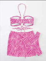 3pack Zebra Stripe Bikini Women Lace Up Swimsuit Beach Skirt 2026 Swimwear Female Padded Bathing Suit Swimming Beachwear Summer