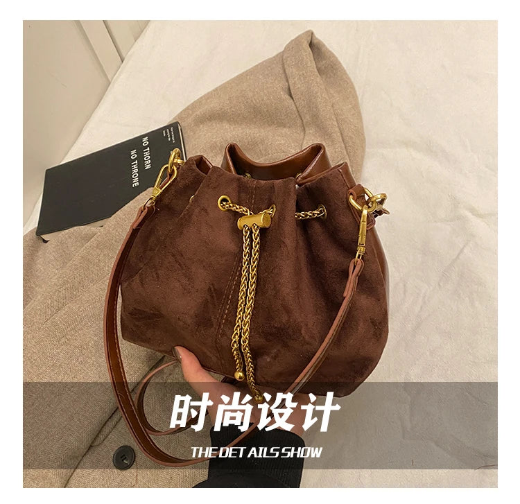 2026 Soft Commuting Crossbody Bags Faux Suede Sewing Hot Sale Bags for WomenThread Solid Color String Women's Handbags