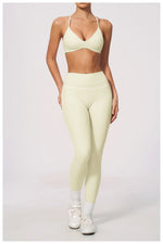 New Yoga Suit Women Color Blocked V-neck I Shape Sports Bra Fitness Clothes Summer Tight Running High Waist Leggings Tracksuit