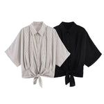 Women's Fashion Short-Sleeve Shirt Black White Striped Front Shirt Short Sleeve Button Up Blouse For Women Casual Wear 884U