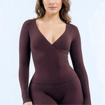 HISTELLO Origin Long Sleeve V-Neck Top Seamless Women Gym Activewear Naked Feeling Sports Shirts Pilates Yoga Workout Tops