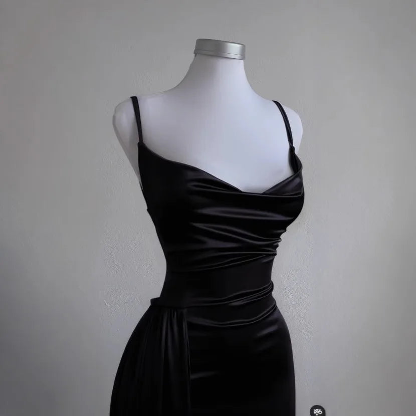 Y2k Hot Girls Pleated Spaghetti Strap Dresses Women Solid Color Sexy Backless Package Hip Slim Slit Long Dress Female Streetwear