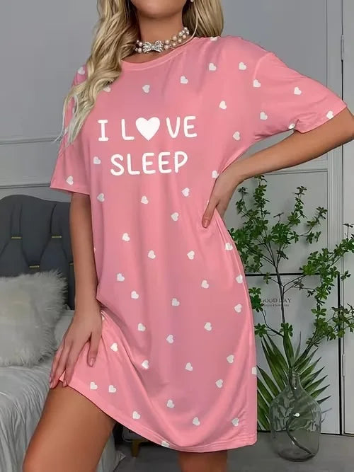Women's Nightgown Casual Print Nightshirt Polka Dot Short Round-Neck Sleeve Loose Sleepwear Nightdress Summer Pajama