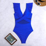 2026 Solid Women's Swimsuit Trend Tummy Control V Neck Sexy Black Bikini Ruched Bathing Suits Slim Fit Ruffle Sleeve Swimwear