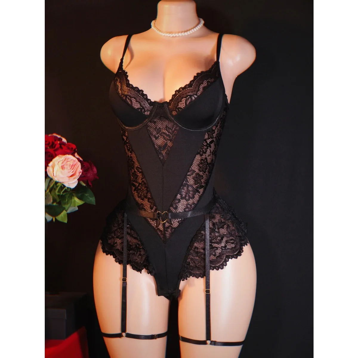 New Lace Sexy Slim Waist Sexy For Women Mesh Patchwork Deep V Bodysuits Backless Deep V Suspenders Sleeveless Bodysuits TI6K