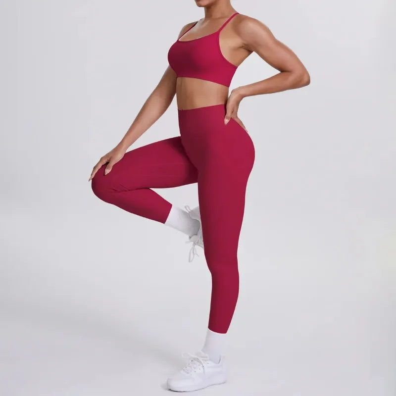 Women's Seamless Yoga Set Cross Back Sports Bra & High Waist Booty Lifting Yoga Leggings Gym Running Fitness Workout Outfit