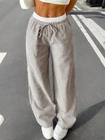 Women's Casual Striped Woven Wide Leg Pants Fall Winter 2024 Casual Stylish Full Length Trousers Y2K Clothes Streetwear