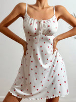 Women’s Heart Print Nightdress Sexy Spaghetti Strap Pajama Dress Sleeveless Lace-Up Cute Slim Fit Sleepwear