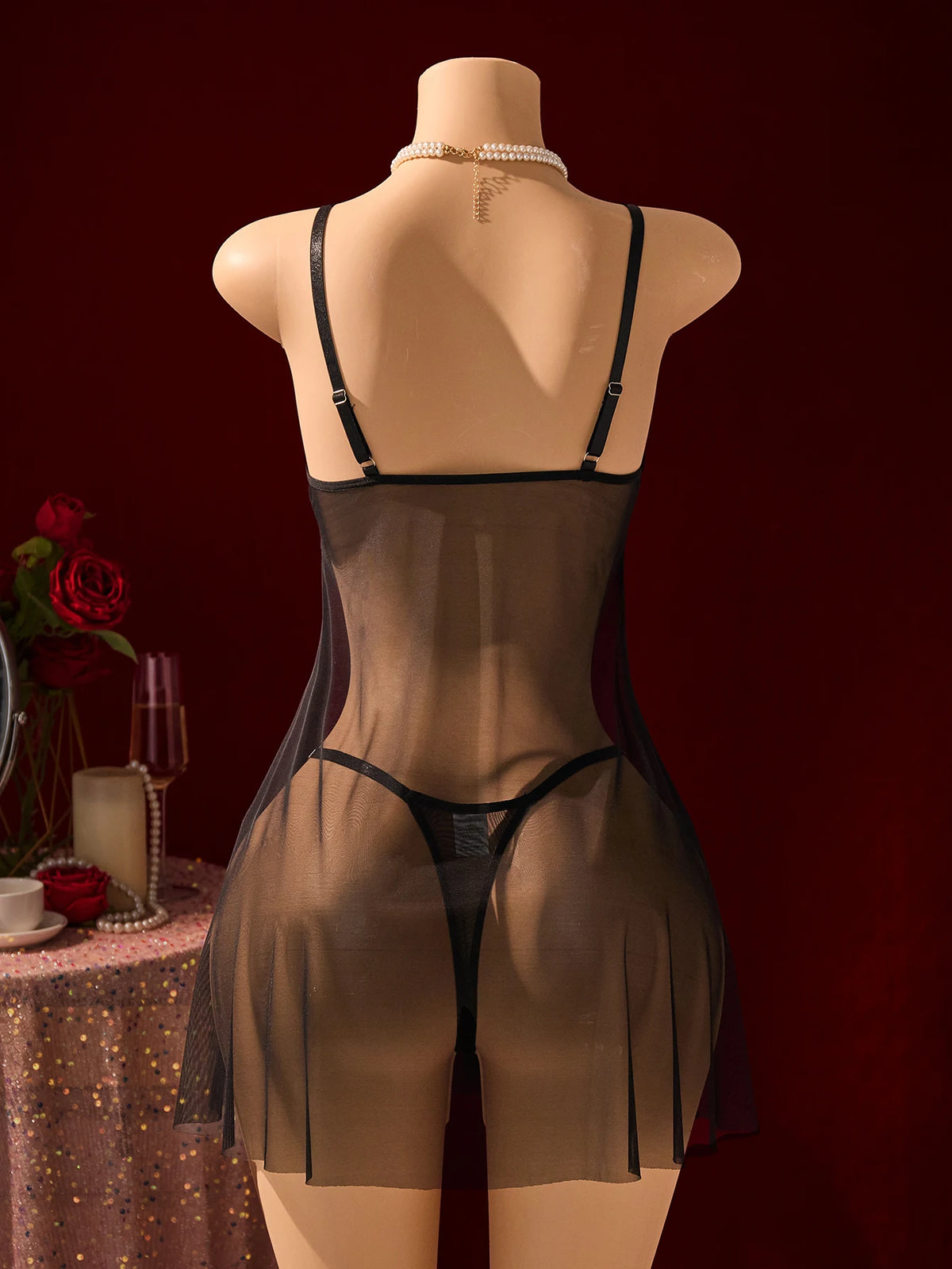Black Sexy Women's Underwear: Laceless Panties with Cutouts, Sexy Halter Dresses, Female Erotic Wear, Naughty Pajamas ZA825096