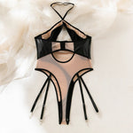 DEKA-See Through Mesh Bodysuit for Women, Matching Halter, Lace Up Bathing Suit, Push Up Swimsuit, Beach Swimwear