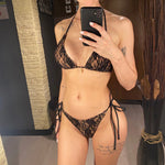 Mesh Sarong Lace Halter High Cut Bikini Female Swimsuit Women Swimwear Three-Pieces Bikini Set Bather Bathing Suit Swim V6284