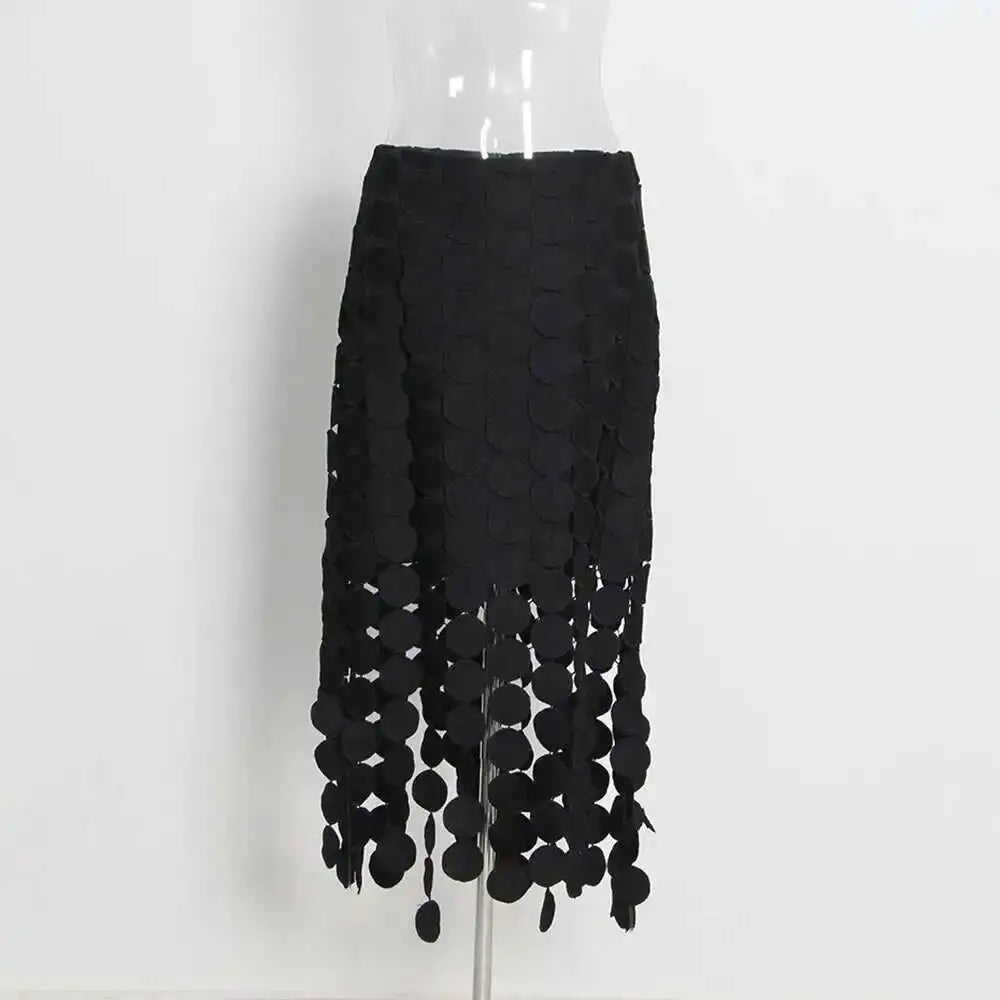 Dot Solid Minimalist Casual Skirt For Women High Waist Patchwork Zipper Irregular Hollow Out Skirts Female Fashion New OPM8