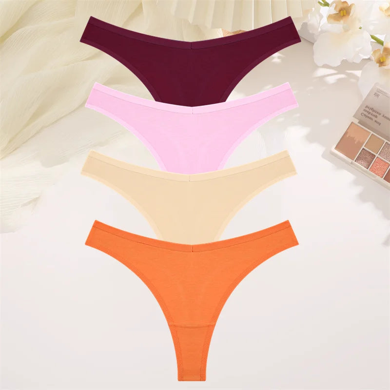 4PCS Women Seamless Thong Cotton Thin Strap Low Waist High Flexibility Panties Sexy Underwear Ladies Briefs T-back Soft Women